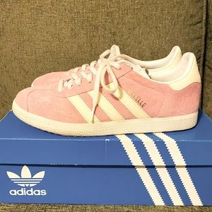 Pink suede Adidas Gazelles